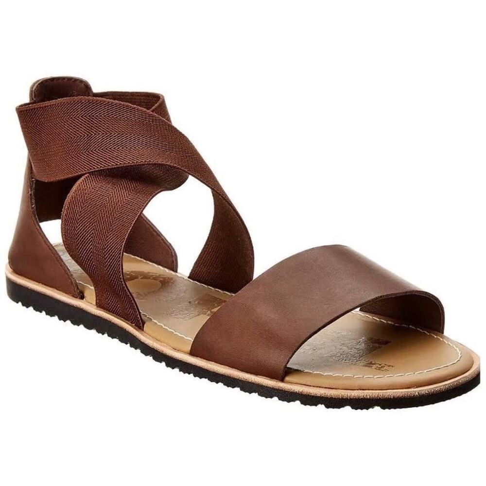 Sorel Brown Leather Elastic Strap Sandals Women’s Size 10 Comfort Flat Sandals
